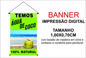 Banner 1,00x0,70 Água de Coco Lona Digital 100x70 4x0 Brilho bastão e cordinha 