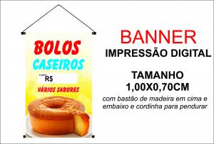 Banner 1,00x0,70  Temos Bolo Caseiro Lona Digital 100x70 4x0 Brilho bastão e cordinha 