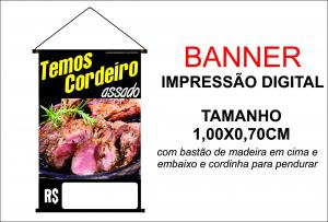 Banner 1,00x0,70 Temos Cordeiro Assado Lona Digital 100x70 4x0 Brilho bastão e cordinha 