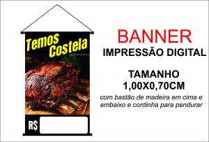 Banner 1,00x0,70 Temos Costela Lona Digital 100x70 4x0 Brilho bastão e cordinha 