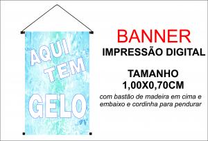 Banner 1,00x0,70  Temos Gelo Lona Digital 100x70 4x0 Brilho bastão e cordinha 