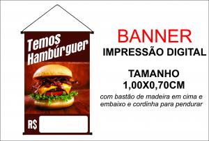 Banner 1,00x0,70 Temos Hambúrguer Lona Digital 100x70 4x0 Brilho bastão e cordinha 