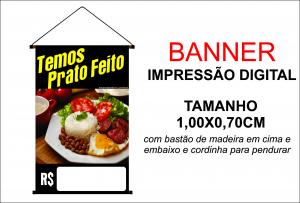 Banner 1,00x0,70 Temos Prato Feito Lona Digital 100x70 4x0 Brilho bastão e cordinha 